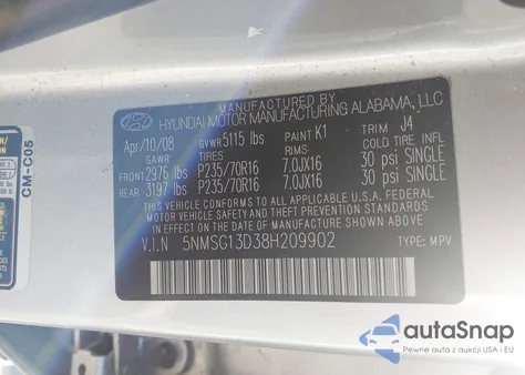 2008 Hyundai Santa Fe Gls from USA, damaged, VIN 5NMSG13D38H209902